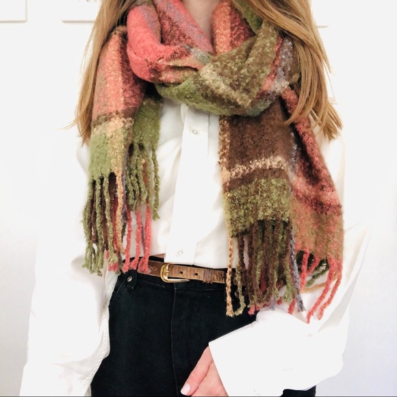 2 Chic Accessories - Autumn Watermelon Plaid Oversized Scarf